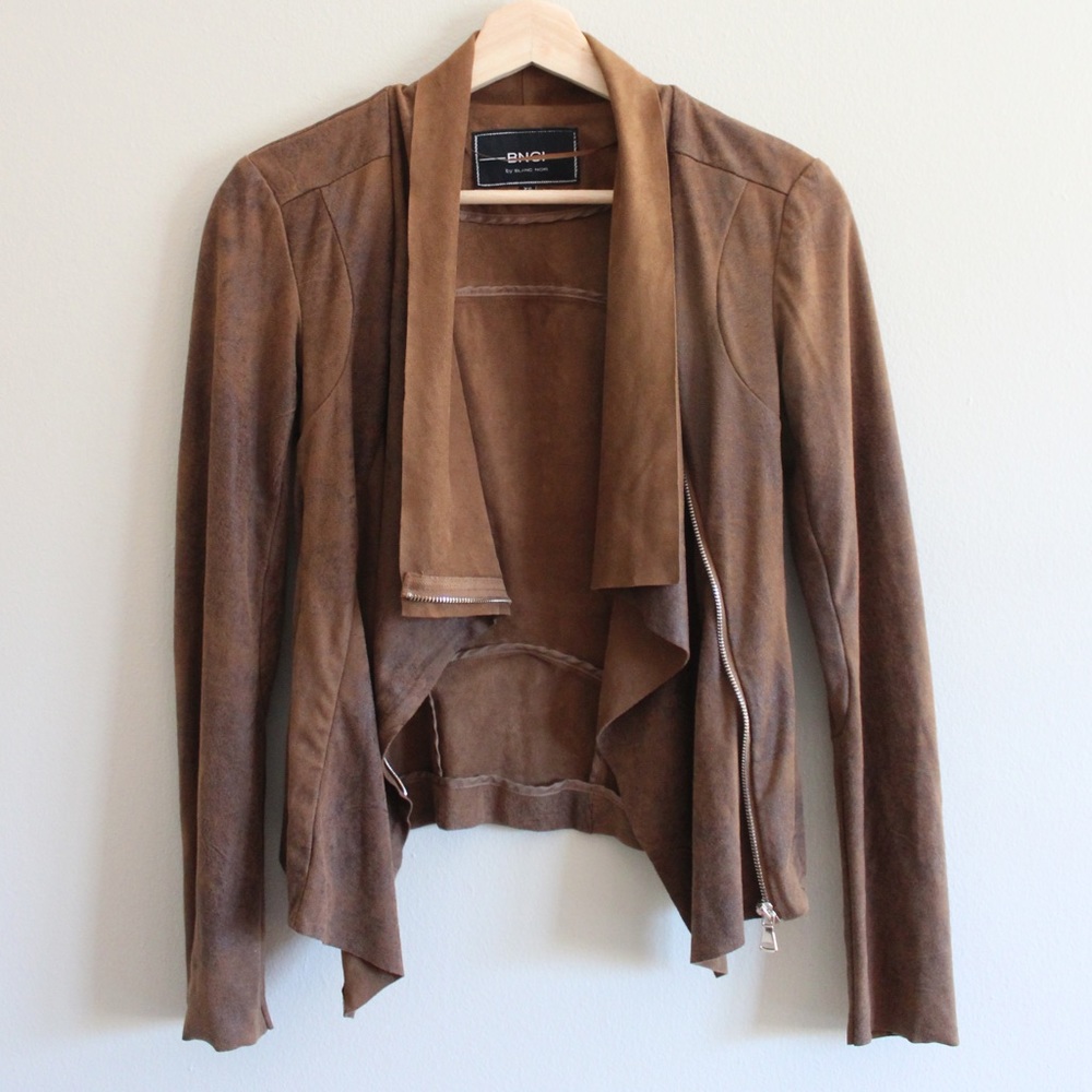 Asymmetric Drape Front Faux Suede Moto Jacket